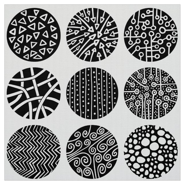 Decorative Circles - Black and White Fabric (Swatch)