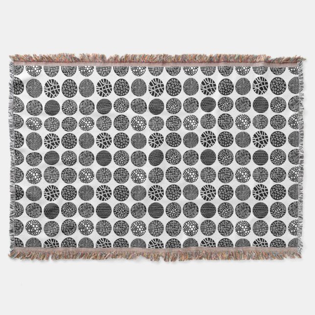 Decorative Circles - Black and White Throw Blanket (Front)