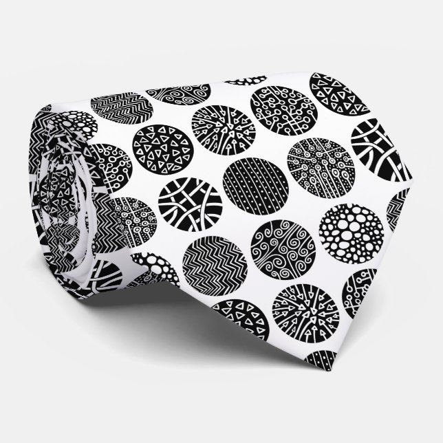 Decorative Circles - Black and White Tie (Rolled)