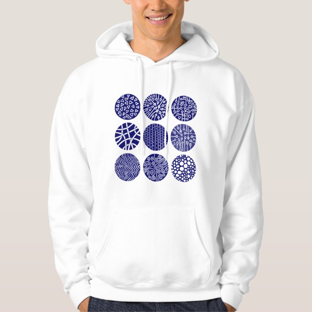 Decorative Circles - Deep Navy and White Hoodie (Front)