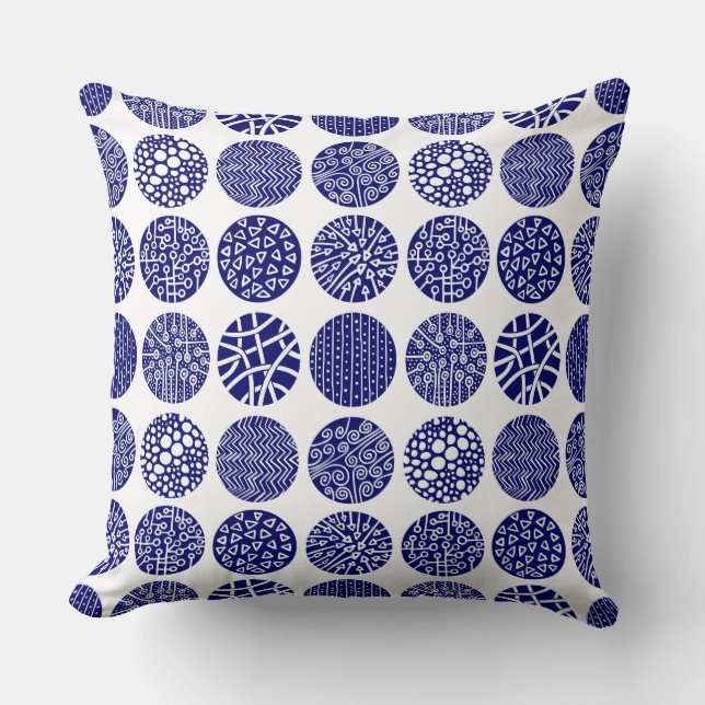 Decorative Circles - Deep Navy and White Throw Pillow (Front)