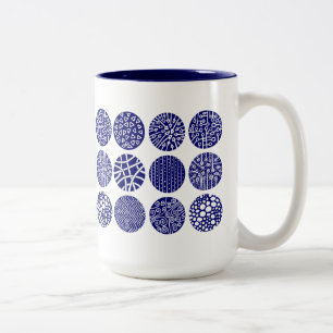 Decorative Circles - Deep Navy and White Two-Tone Coffee Mug
