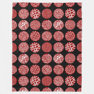 Decorative Circles - Ruby Red and Black Fleece Blanket