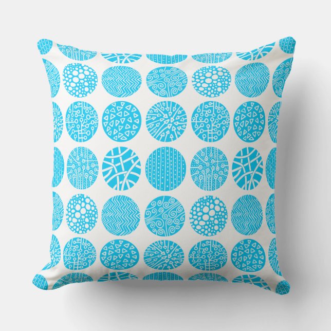 Decorative Circles - Sky Blue and White Throw Pillow (Front)