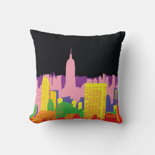 Decorative city skyline background urban buildings throw pillow