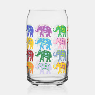Decorative Colorful Elephants Pattern Can Glass