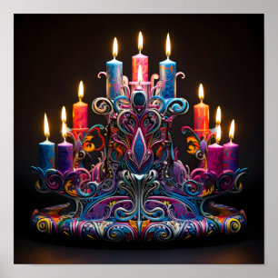 Decorative colorful holiday Menorah Poster
