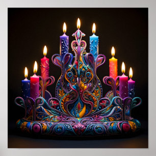 Decorative colorful holiday Menorah Poster