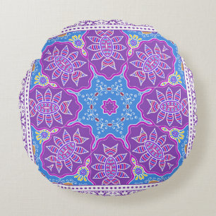 Decorative colorful ornament on white background, round pillow