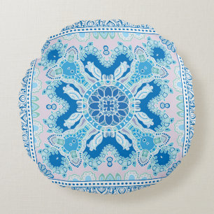 Decorative colorful ornament on white background,  round pillow