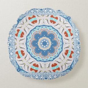 Decorative colorful ornament on white background,  round pillow