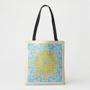 Decorative colorful ornament on white background, tote bag
