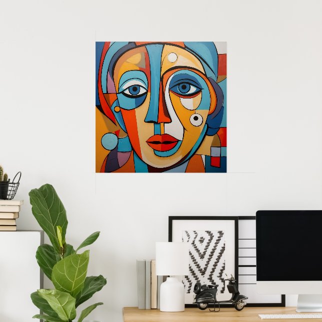 Decorative Colourful Face Abstract Art Poster (Home Office)