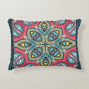 Decorative colourful ornament on a black backgroun accent pillow