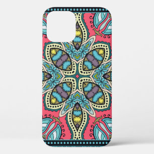 Decorative colourful ornament on a black backgroun iPhone 12 case