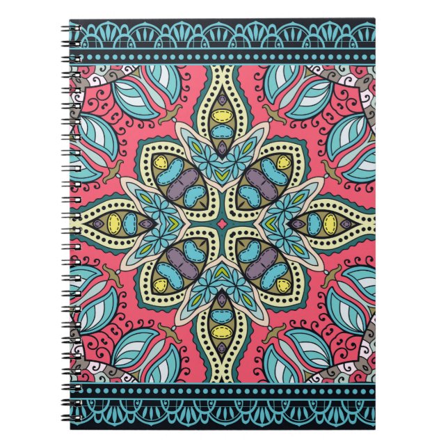 Decorative colourful ornament on a black backgroun notebook (Front)
