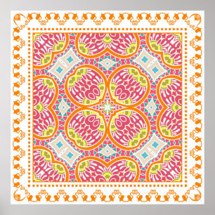Decorative colourful ornament on a white backgroun poster