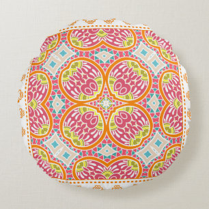 Decorative colourful ornament on a white backgroun round pillow
