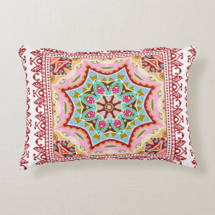 Decorative colourful ornament on white background, accent pillow