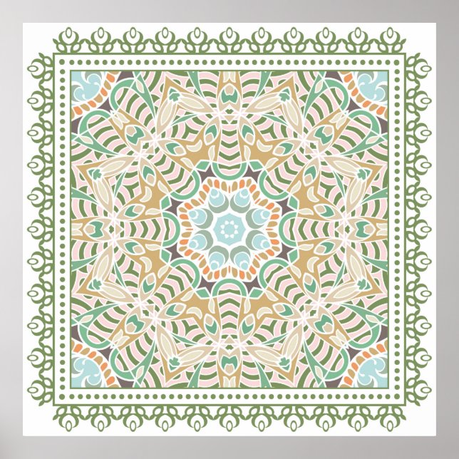 Decorative colourful ornament on white background, poster (Front)