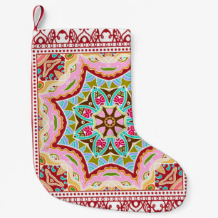 Decorative colourful ornament on white background, small christmas stocking
