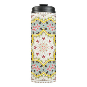 Decorative colourful ornament on white background, thermal tumbler