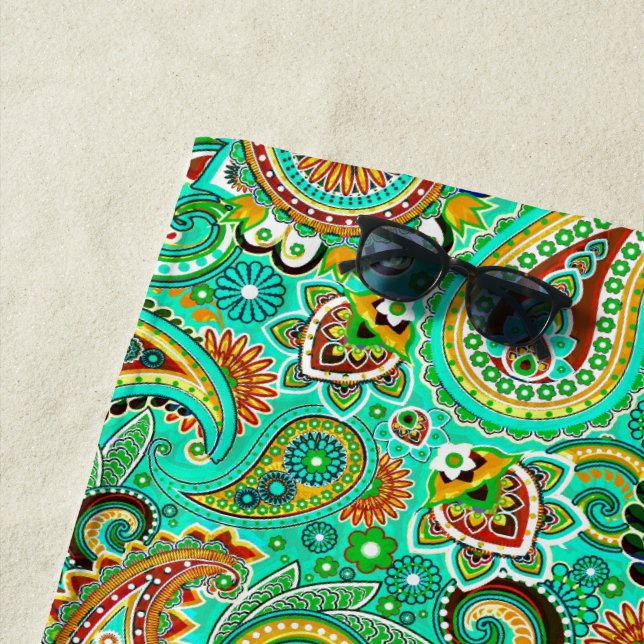 Decorative Colourful Paisley Pattern Beach Towel (In Situ)