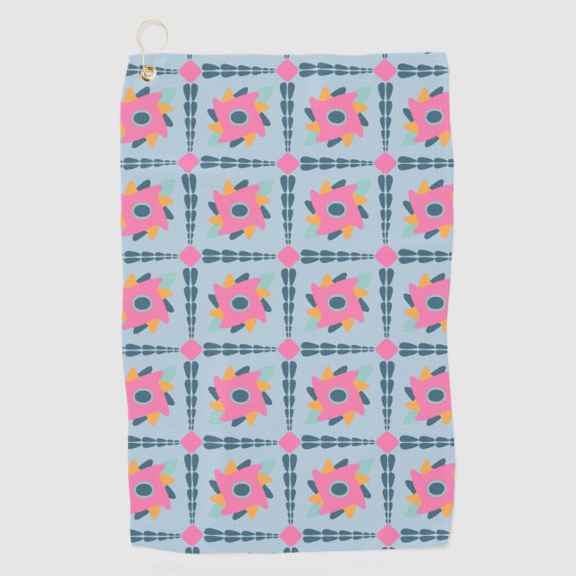 Decorative colourful tile golf towel (Front)