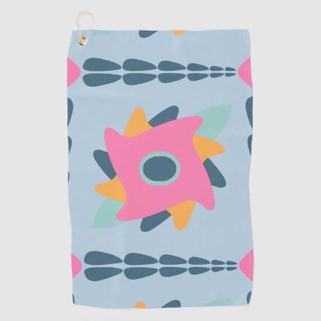 Decorative colourful tile golf towel (Front)