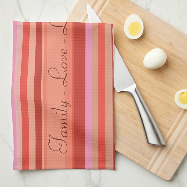 Decorative Coral Stripe Kitchen Towel (Quarter Fold)