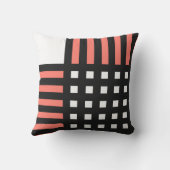 Decorative Coral White Black Grid Stripe Pattern Outdoor Pillow (Back)