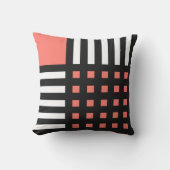 Decorative Coral White Black Grid Stripe Pattern Outdoor Pillow (Front)