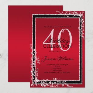 Decorative Corners Ruby & Black Birthday Invitation
