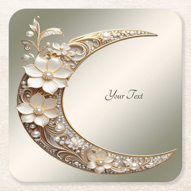 Decorative Crescent Moon Frame Paper Coaster (Front)