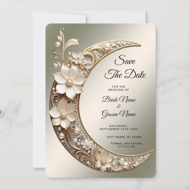 Decorative Crescent Moon Frame Save The Date (Front)