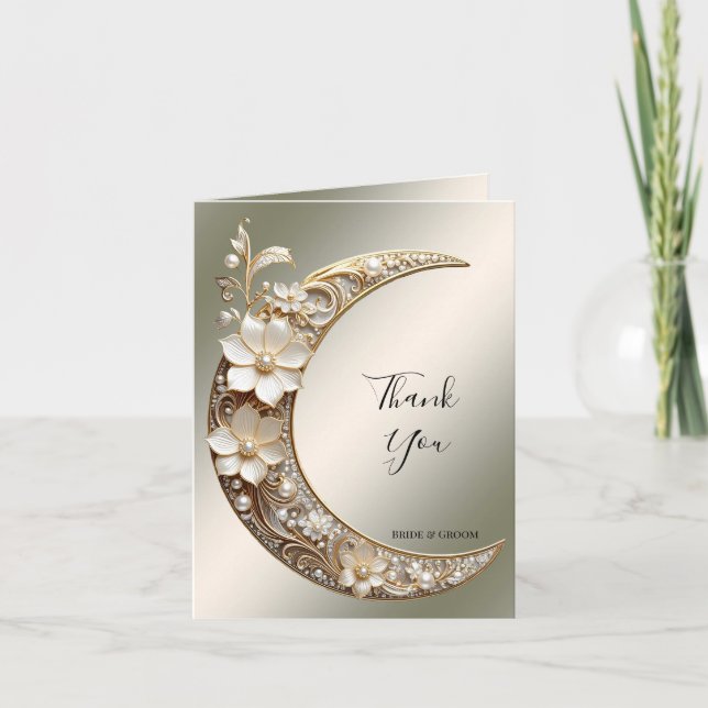 Decorative Crescent Moon Frame Thank You Card (Front)
