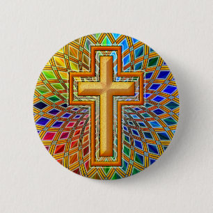 DECORATIVE CROSS 2 INCH ROUND BUTTON