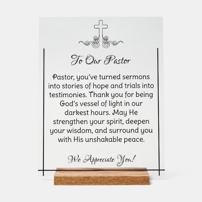 Decorative Cross Pastor Appreciation Acrylic Sign (Front)