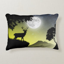 Decorative Cushions Deer under the Yellow Moon