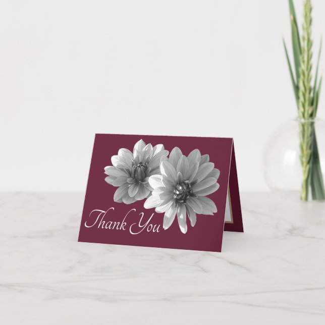 Decorative Dahlias Wine Colour Background Thank Yo Card (Front)