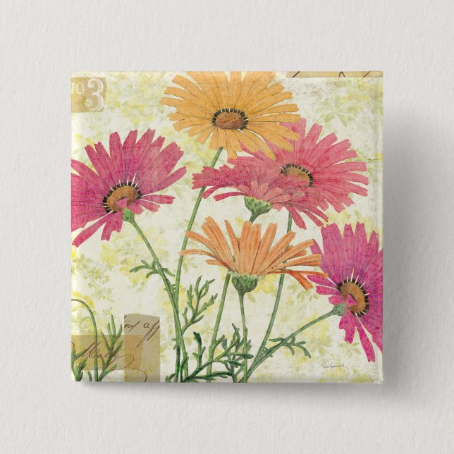 Decorative Daisies 2 Inch Square Button (Front)