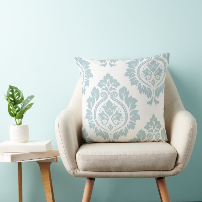 Decorative Damask Art I 2Way Duck Egg Blue+White Throw Pillow (Chair)