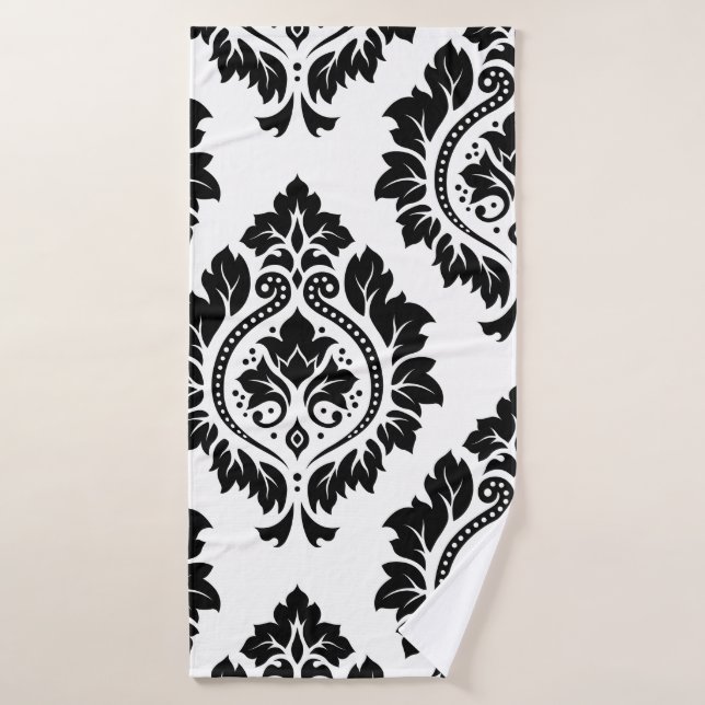 Decorative Damask Art I Black on White Bath Towel (Bath Towel)