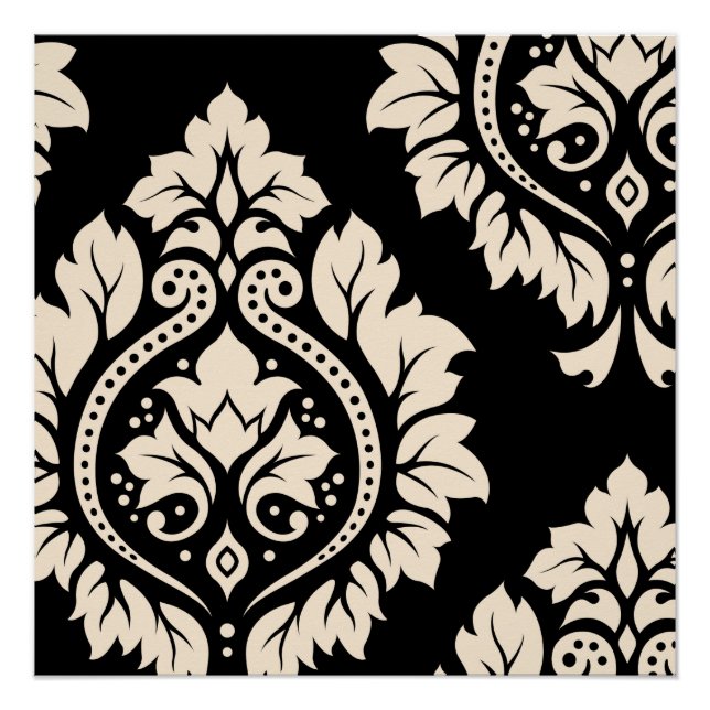 Decorative Damask Art I – Cream on Black Poster (Front)