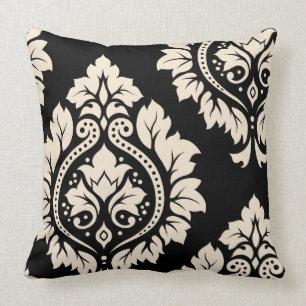 Decorative Damask Art I – Cream on Black Throw Pillow