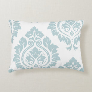 Decorative Damask Art I Duck Egg Blue on White Accent Pillow
