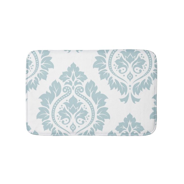 Decorative Damask Art I Duck Egg Blue on White Bath Mat (Front)