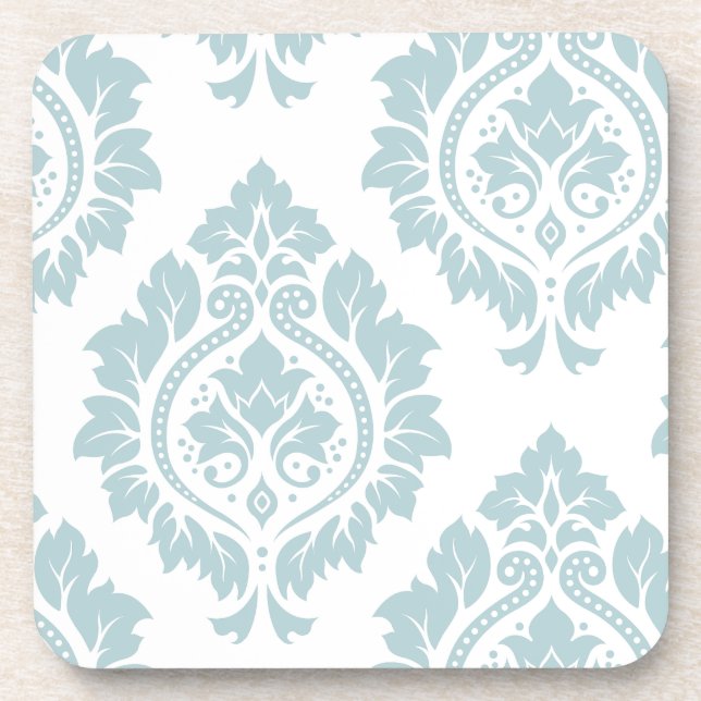 Decorative Damask Art I Duck Egg Blue on White Coaster (Front)