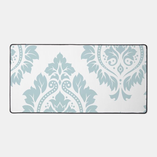 Decorative Damask Art I Duck Egg Blue on White Desk Mat (Front)