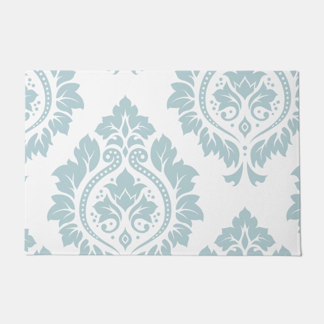 Decorative Damask Art I Duck Egg Blue on White Doormat (Front)